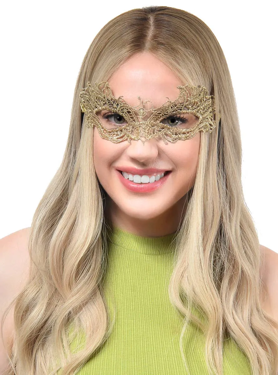 Elegant Gold Lace Womens Tie On Masquerade Mask