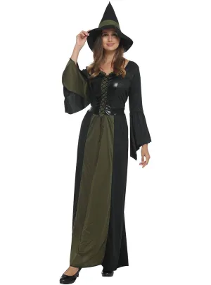 Elegant Green and Black Witch Womens Halloween Costume