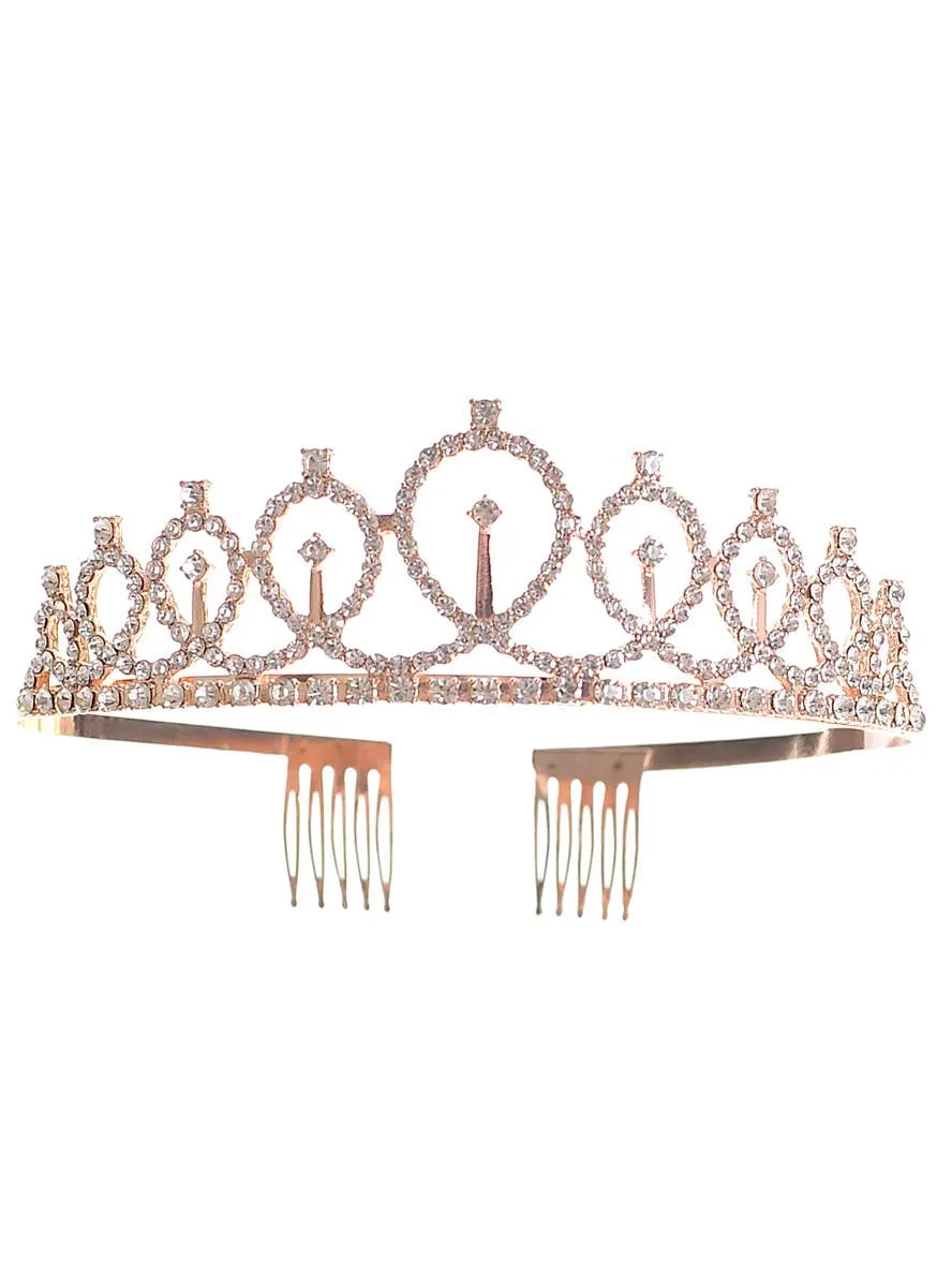 Elegant Rose Gold Metal Princess Tiara with Silver Rhinestones