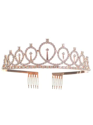 Elegant Rose Gold Metal Princess Tiara with Silver Rhinestones