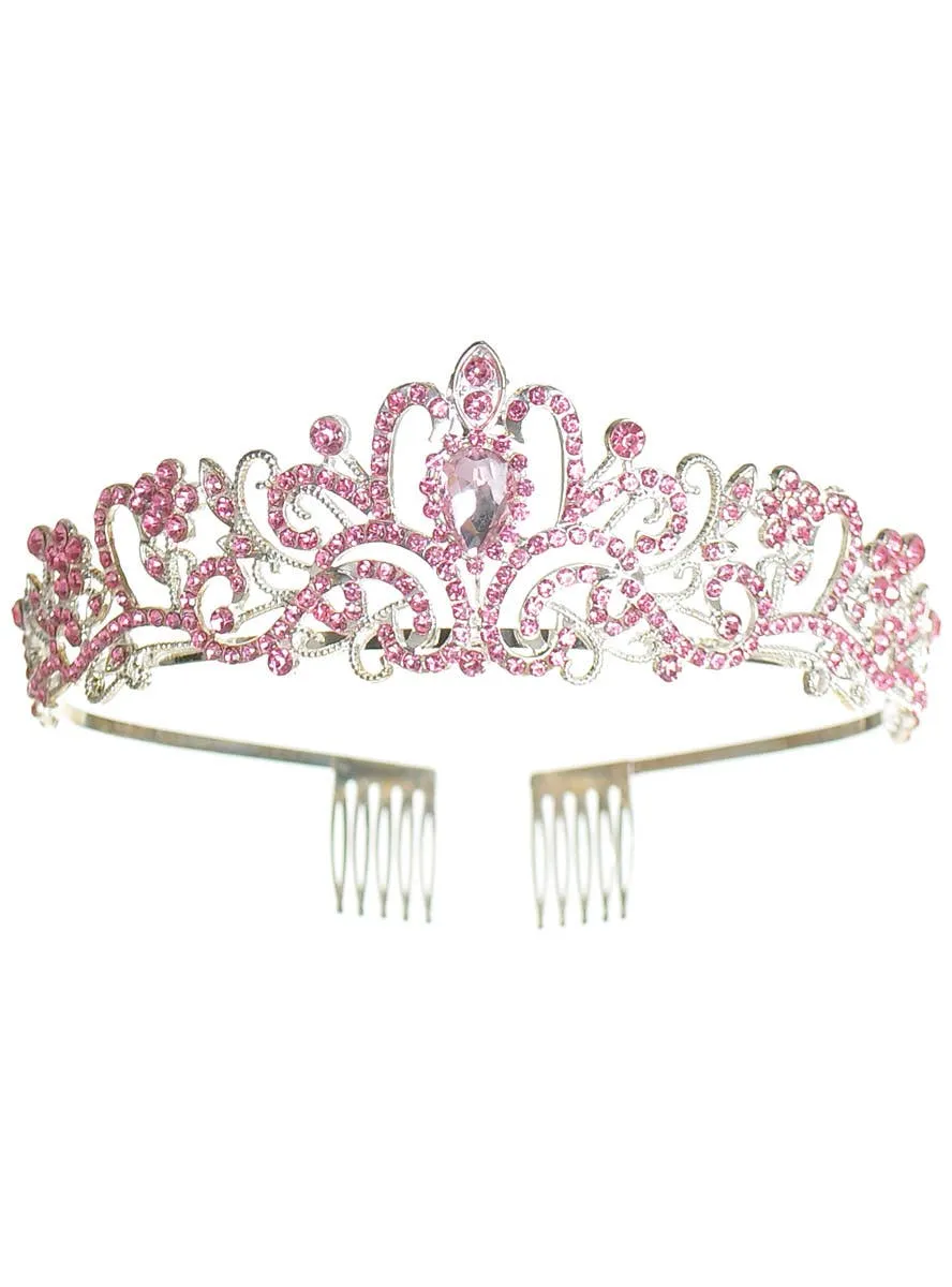 Elegant Silver and Pink Rhinestone Party Tiara