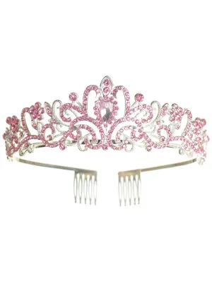 Elegant Silver and Pink Rhinestone Party Tiara