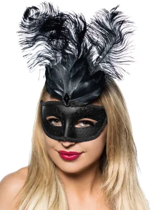 Elegant Tall Feather Black Masquerade Mask