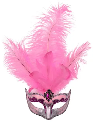 Elegant Venetian Feather Pink Masquerade Mask