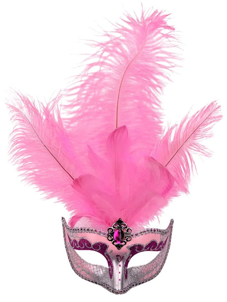 Elegant Venetian Feather Pink Masquerade Mask