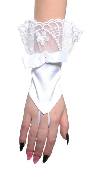 Elegant White Satin and Lace Fingerless Womens Costume Gloves