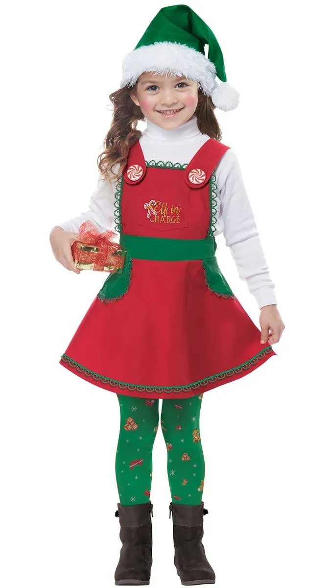 Elf In Charge Toddler Girls Christmas Fancy Dress Costume