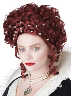 Elizabethan Lady Womens Curly Auburn Updo Costume Wig