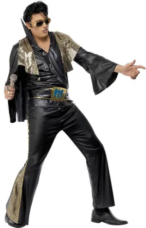 Elvis Lives Mens Black Dress Up Costume