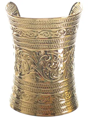 Embossed Gold Plated Metal Wrist Cuff Costume Accessory