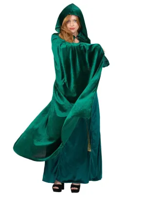 Emerald Green Womens Deluxe Hooded Costume Cloak