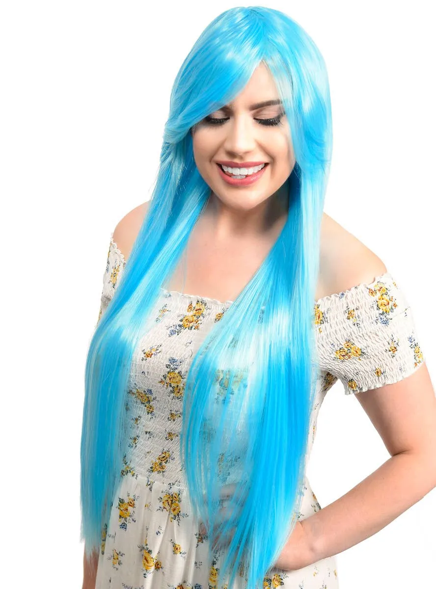 Emily Light Blue Womens Long Straight Costume Wig