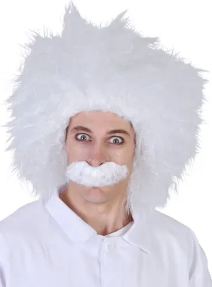 Emmett Mens Scientist Frizzy White Wig and Moustache Set