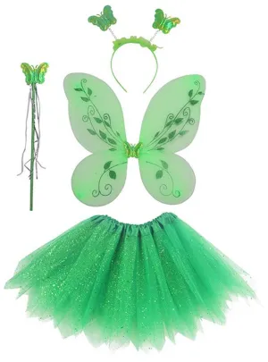 Enchanted Girls Green Glitter Fairy Costume Set