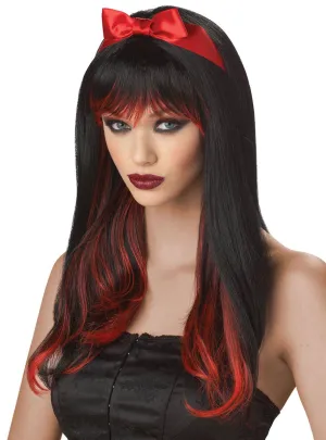 Enchanted Tresses Womens Black and Red Wig