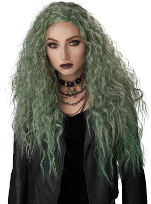 Enchanted Waves Long Green and Grey Womens Costume Wig