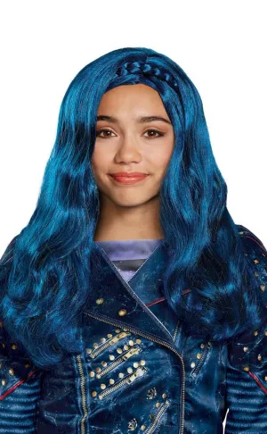 Evie Descendants Girls Blue Wavy Costume Wig