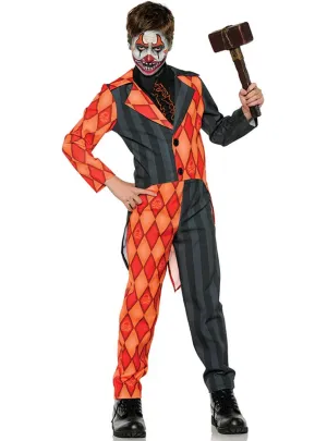 Evil Clown Boys Orange and Black Halloween Costume