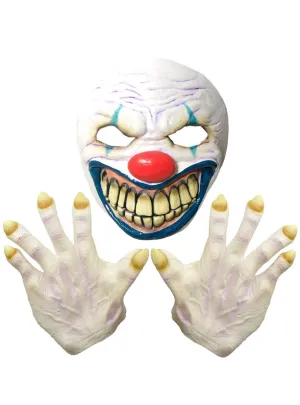 Evil Clown Rubber Latex Mask and Hands Set
