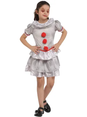 Evil Grey Clown Girls Halloween Costume