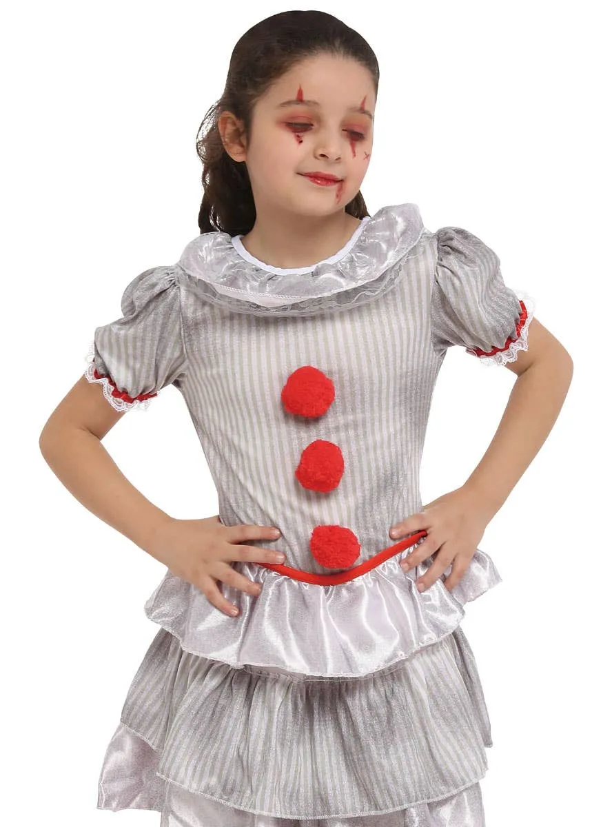 Evil Grey Clown Girls Halloween Costume