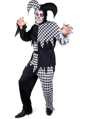 Evil Mens Black and White Harlequin Jester Halloween Costume