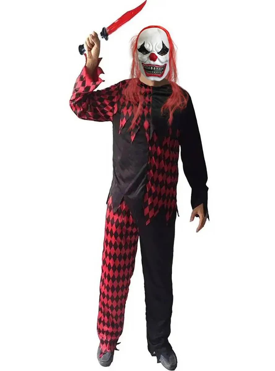 Evil Red and Black Clown Mens Halloween Costume