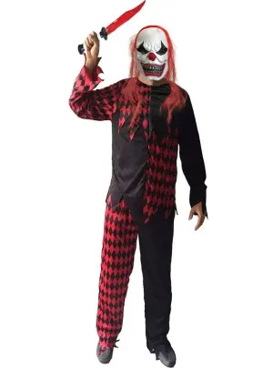 Evil Red and Black Clown Mens Halloween Costume