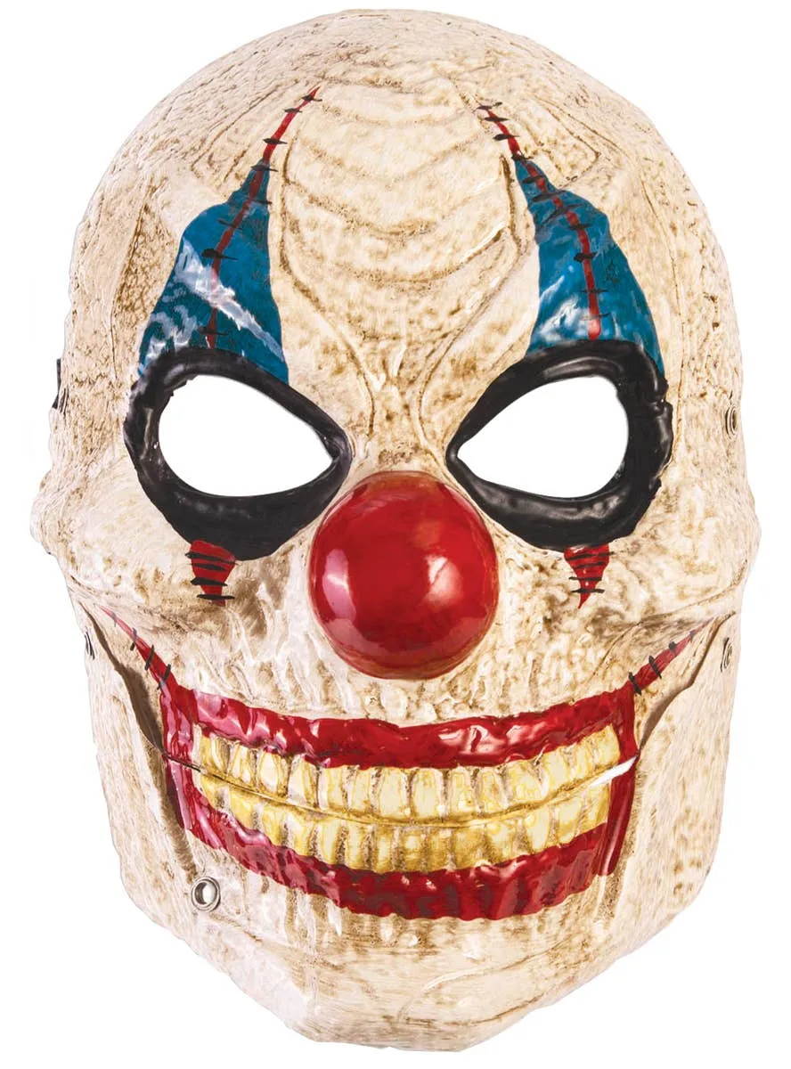 Evil Red and Blue Clown Halloween Mask with Moving Jaw