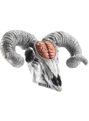 Exposed Brain Ram Head Skull Latex Halloween Decoration