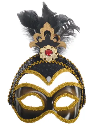 Exquisite Black and Gold Masquerade Mask with Feathers
