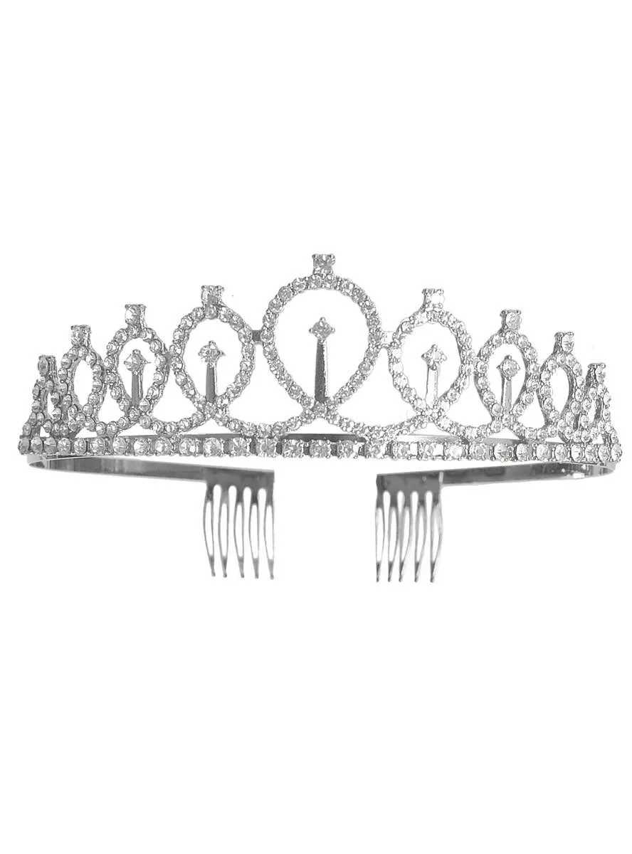 Exquisite Silver Metal Princess Tiara with Silver Rhinestones