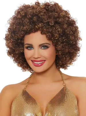 Extra Curly Unisex Adults Brown Disco Afro Costume Wig