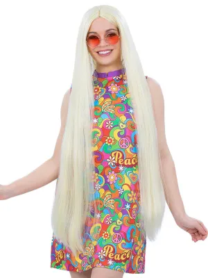 Extra Long 60s Hippie Womens Blonde Costume Wig