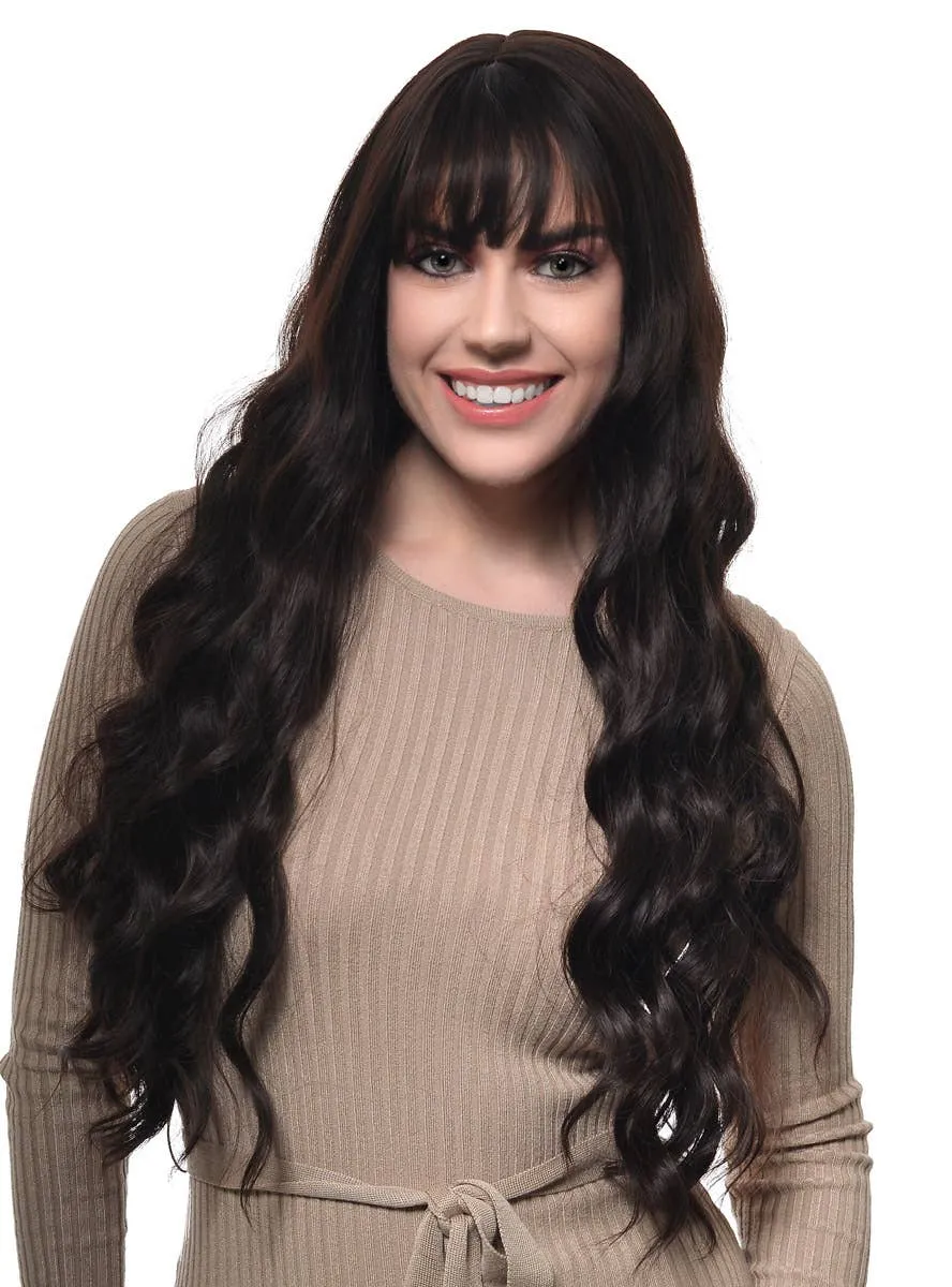 Extra Long Dark Brown Wavy Fashion Wig with Fringe