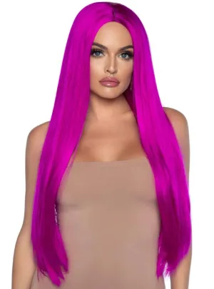 Extra Long Raspberry Pink Womens Straight Costume Wig