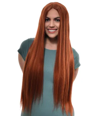 Extra Long Straight Ginger Synthetic Fashion Wig with Lace Part