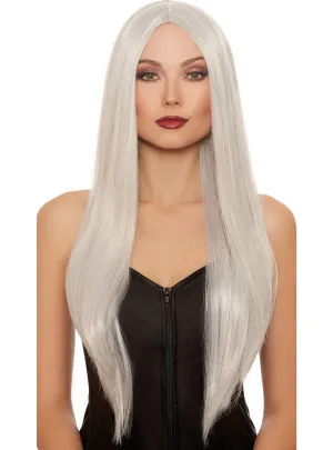 Extra Long Straight Silver Grey Womens Costume Wig