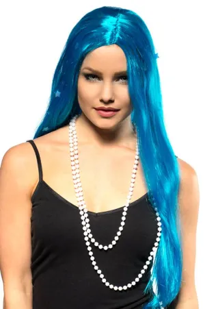 Extra Long Womens Blue Mermaid Costume Wig with Stars