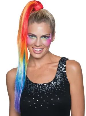 Extra Long Womens Rainbow Clip in Ponytail Costume Wig
