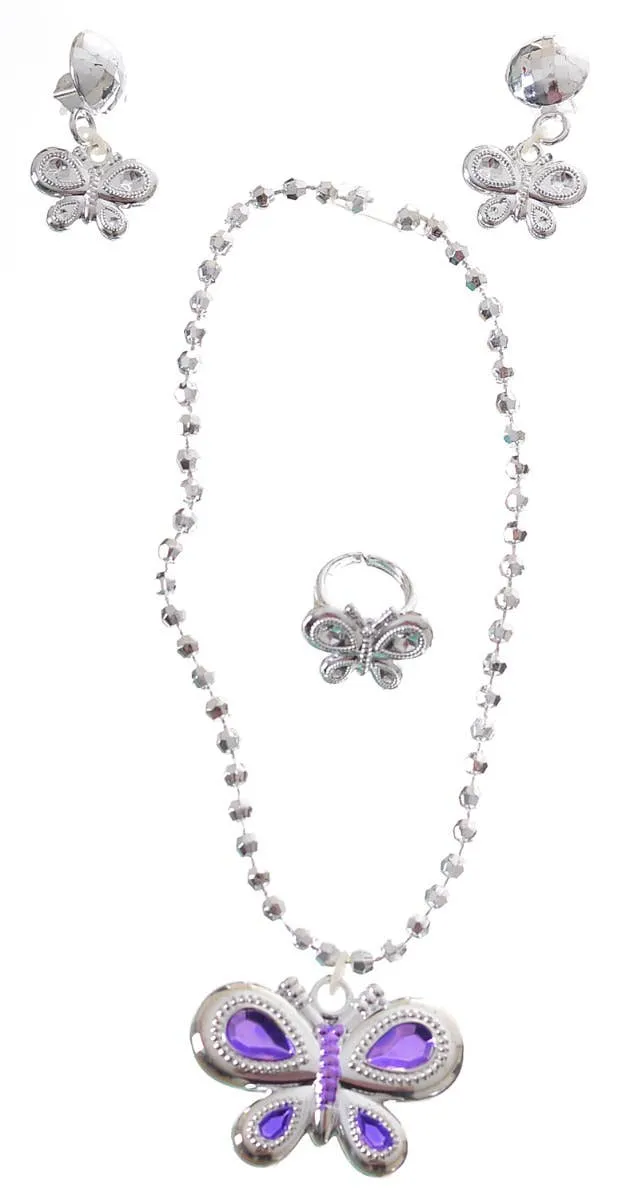 Fairy Purple Butterfly Girls Costume Jewellery Set