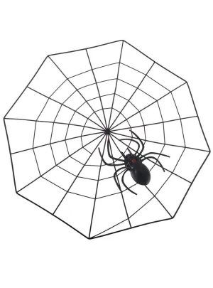 Fake Black Plastic Spiderweb with Spider Halloween Decoration