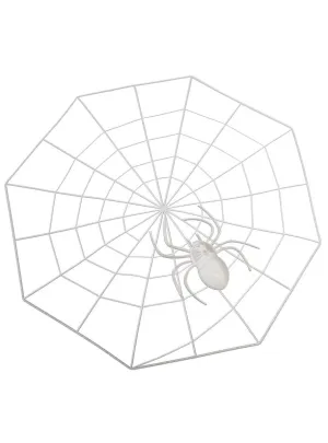 Fake Glow in the Dark Plastic Spiderweb with Spider Halloween Decoration