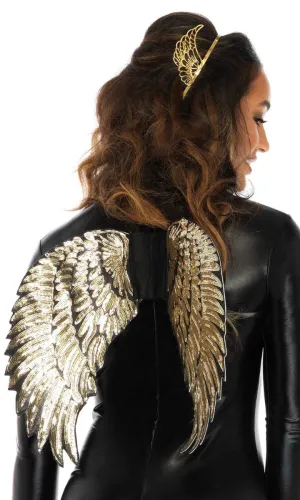 Fallen Angel Black and Gold Sequin Costume Wings