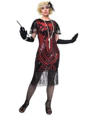 Fancy 20s Plus Size Womens Red and Black Gatsby Dress Costume