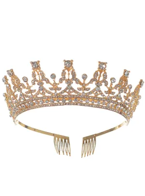 Fancy Gold Metal Rhinestone Queen Costume Crown