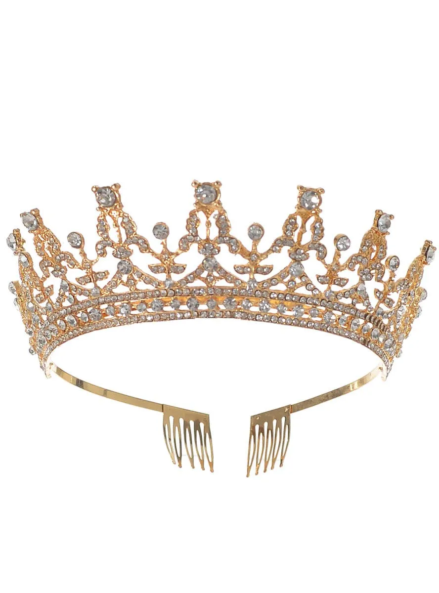 Fancy Gold Metal Rhinestone Queen Costume Crown