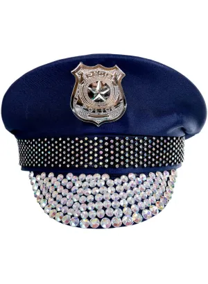Fancy Navy Blue Police Costume Hat with Jewels