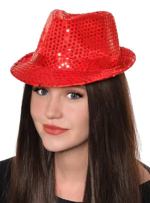 Fancy Red Sequined Adults Fedora Costume Hat