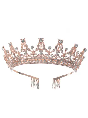 Fancy Rose Gold Metal Rhinestone Queen Costume Crown